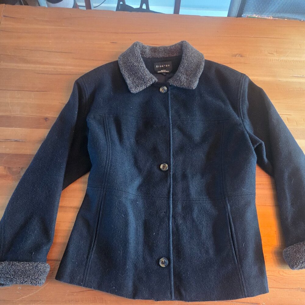Braetan Womens Wool Button-Up Pea Coat Sherpa Cuff Collar - Size L